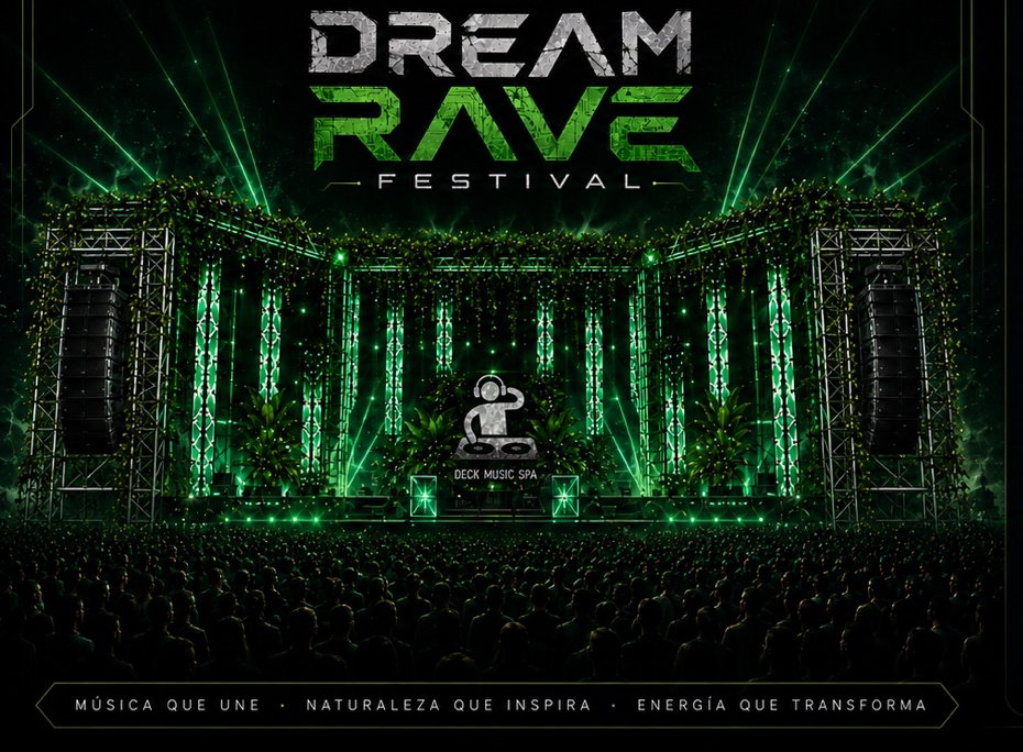Experiencia rave con naturaleza y luces verdes